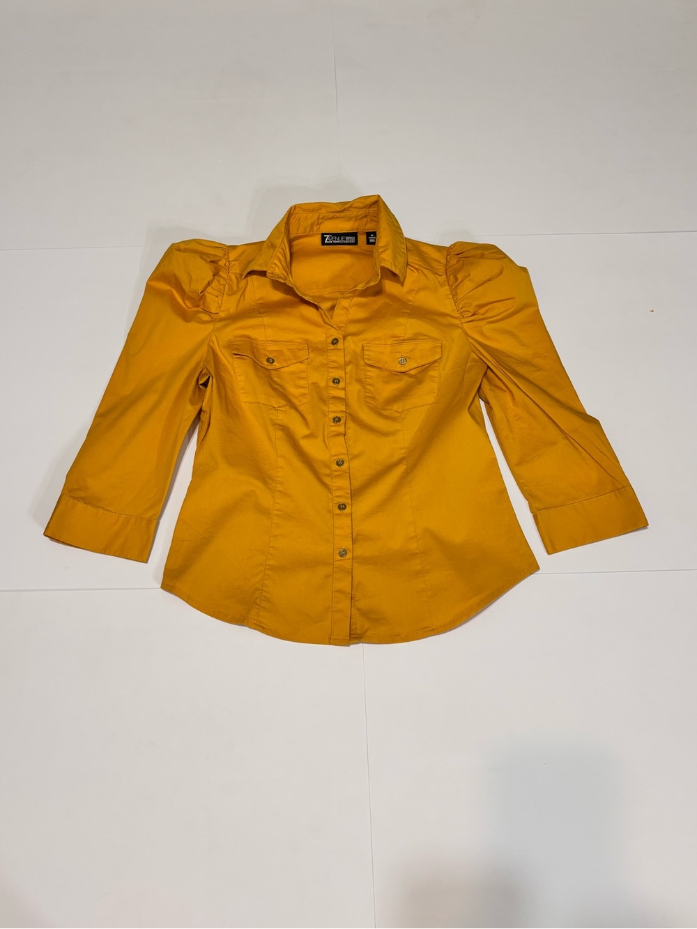 7th Avenue Mustard Puff-Sleeve Button-Down Shirt